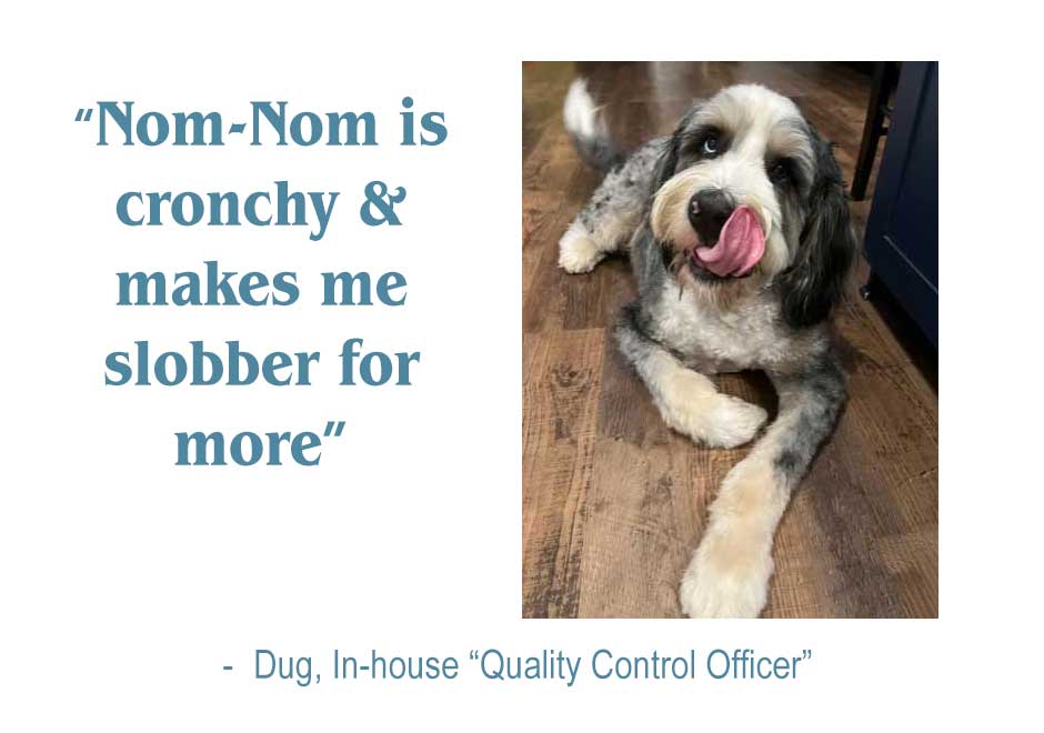 dug-approved of treat Picture of Dug after testing a tasty doghouse treat